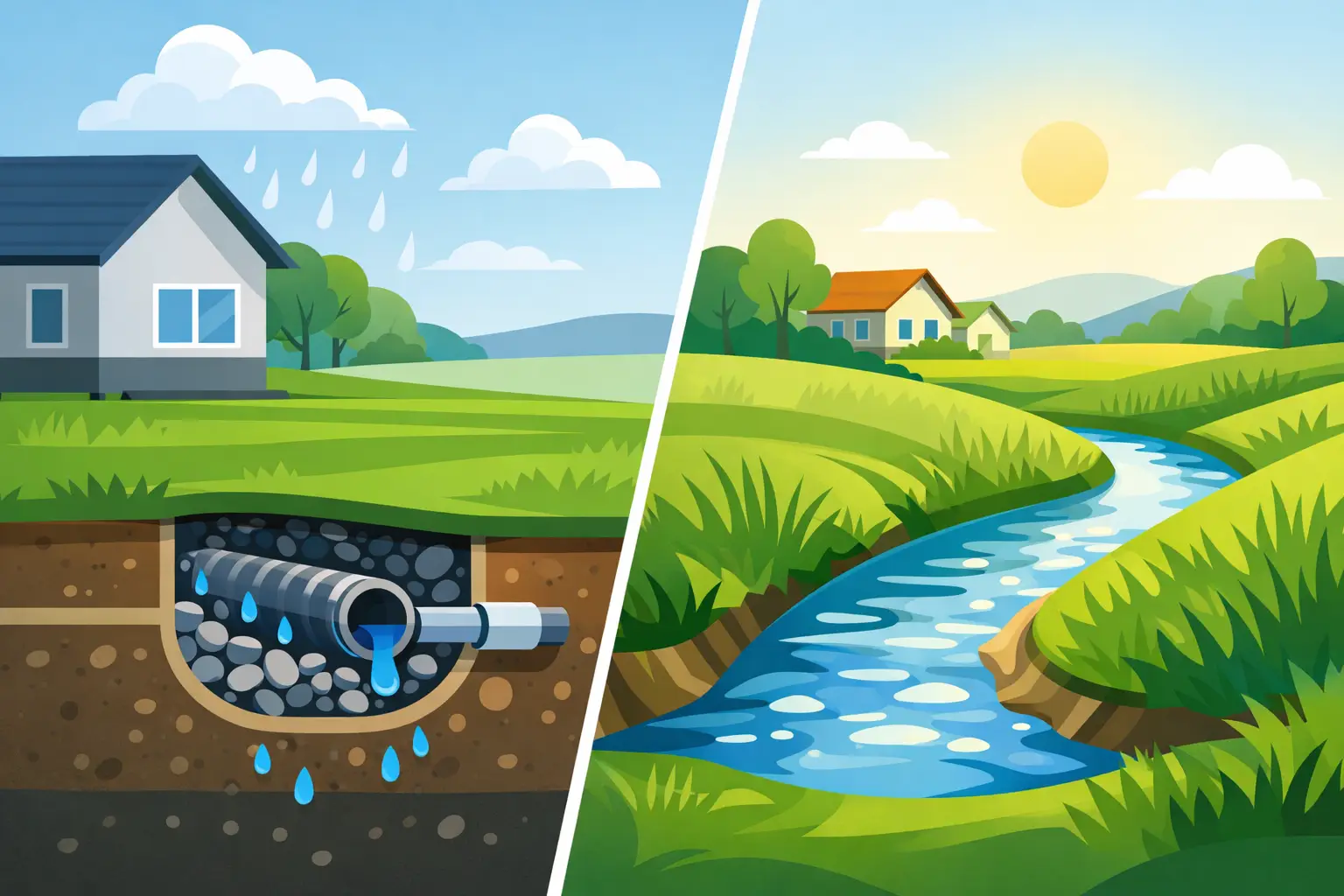 French Drains Versus Swales for Your Property
